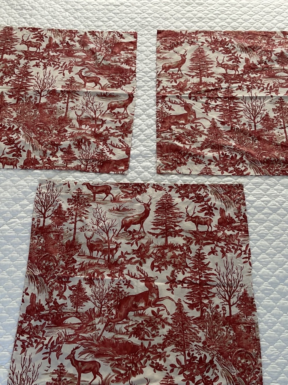 Pottery Barn Set of 3 Red Alpine Toile Percale Euro Shams Deer Stag Woodland
